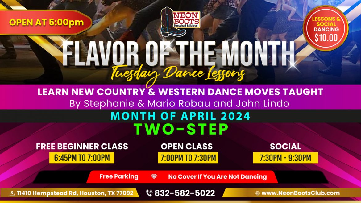 APRIL TWO STEP DANCE LESSONS AT NEON BOOTS