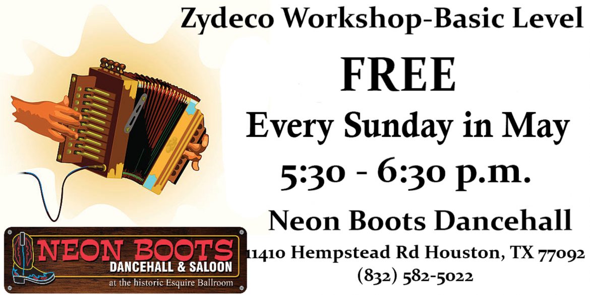 FREE ZYDECO DANCE LESSONS EVERY SUNDAY AT NEON BOOTS