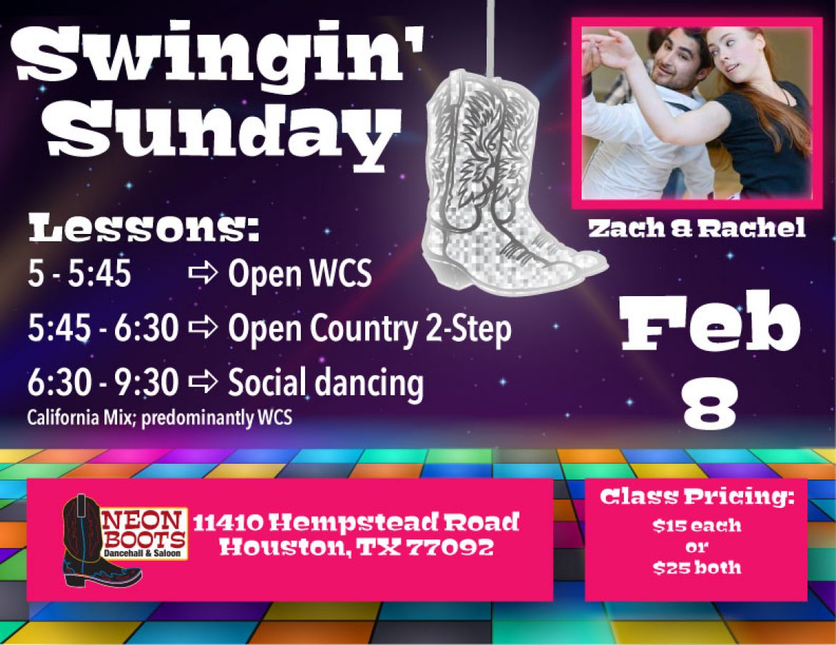 Swingin Sunday February 8th at Neon Boots Dancehall and Saloon!