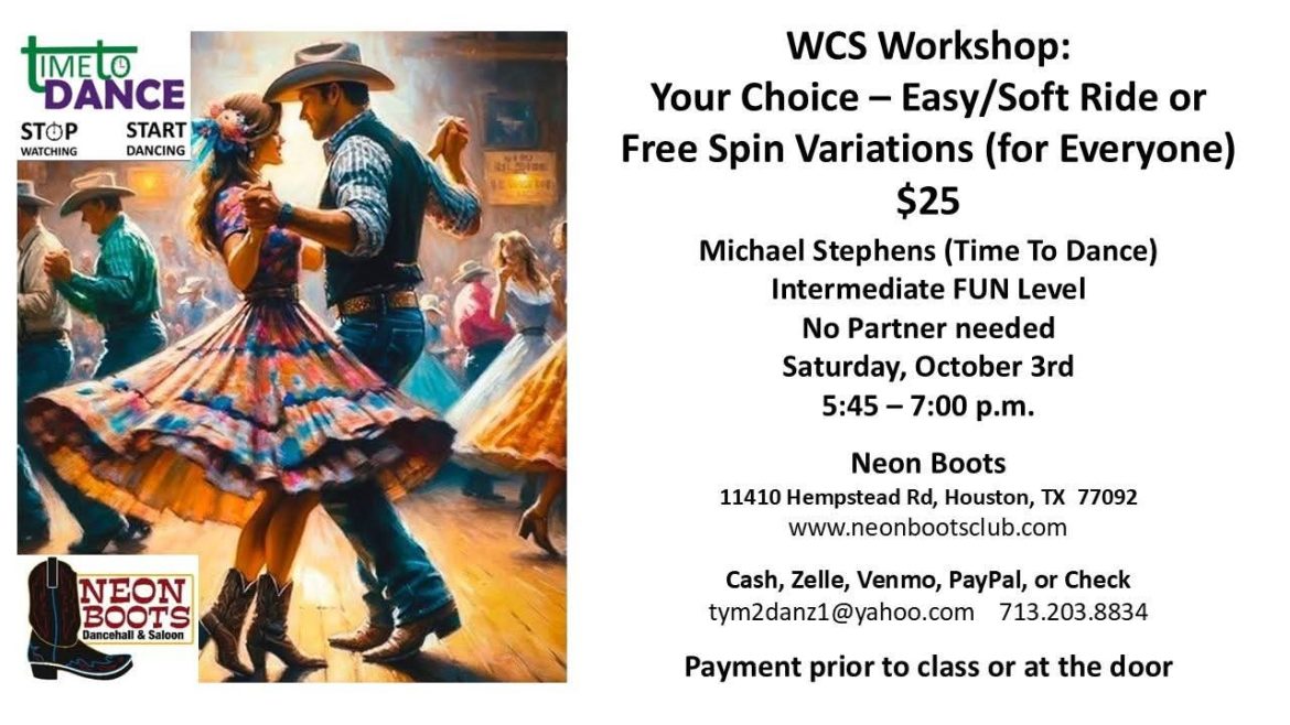 TIME TO DANCE WEST COAST SWING WORKSHOP SATURDAY OCTOBER 3RD